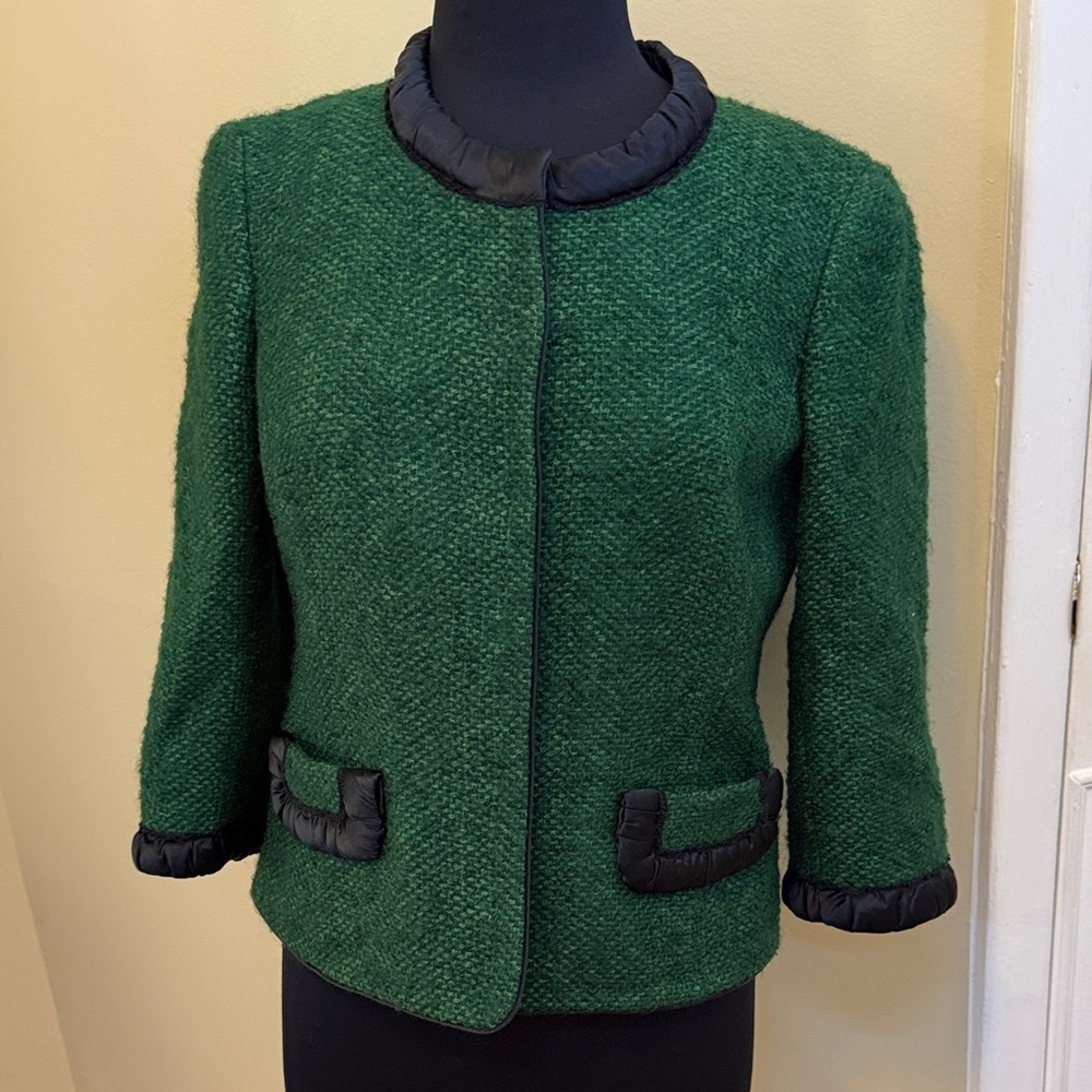 Worth Green Mohair  Jacket with Black Accents /animal print lining size8